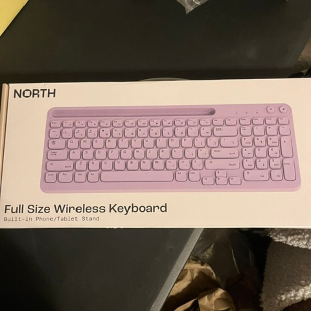 North Full Size Wireless Keyboard Lavender Built In Phone Tablet Stand